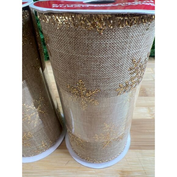 New Bundle Extra Wide Gold with Glitter Snowflake Christmas Ribbon Wreath Crafti - Picture 7 of 7